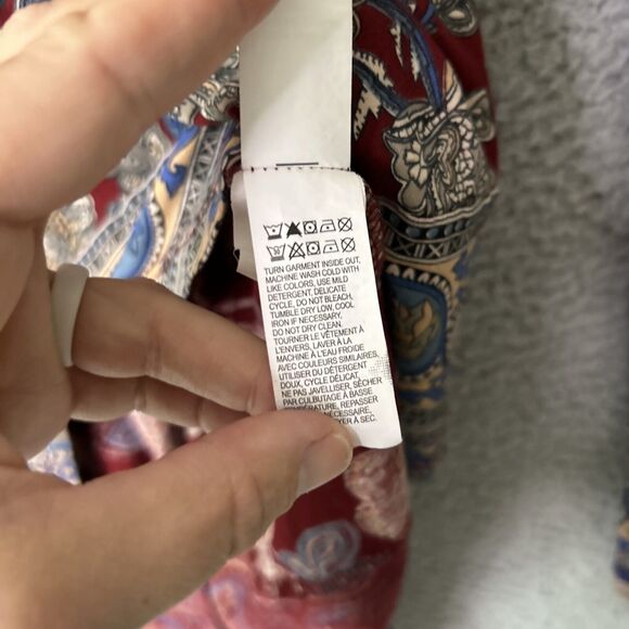 LUCKY BRAND Floral Boho Top Womens Medium Red High Low V Neck Popover Dark Fall - Picture 7 of 12